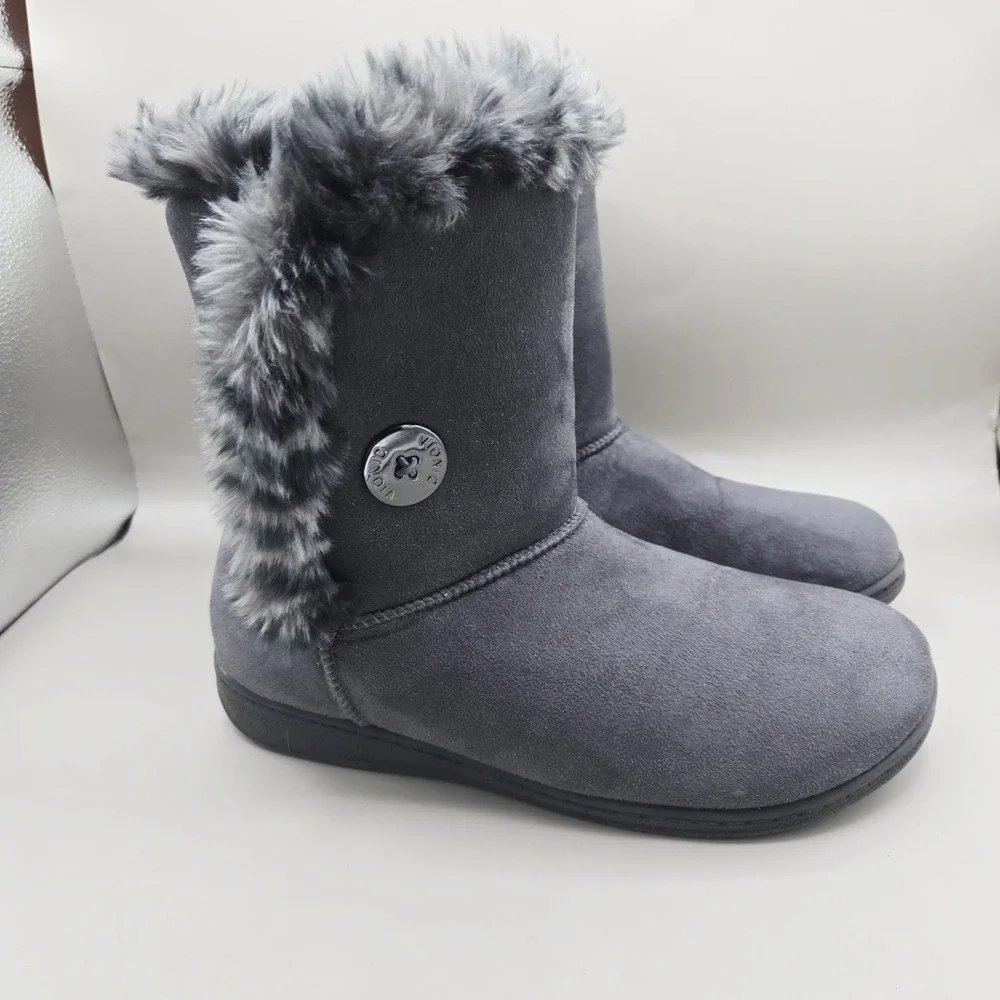 Vionic Fairfax Gray Faux Fur Winter Boots Women's‎ Size 7 Mid Calf Comfort Shoes